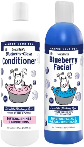 South Bark's Blueberry Facial® Pet Shampoo 12 oz. | Brightener & Tear Stain Remover | Long-Lasting Odor Eliminator | Cruelty-Free | Paraben-Free | Made in The USA