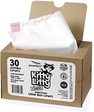 Cat Litter Box Liners 30 Count Drawstring Kitten Waste Bag | leak proof, heavy duty, scratch resistant, litter tray liner, kitty clean up
