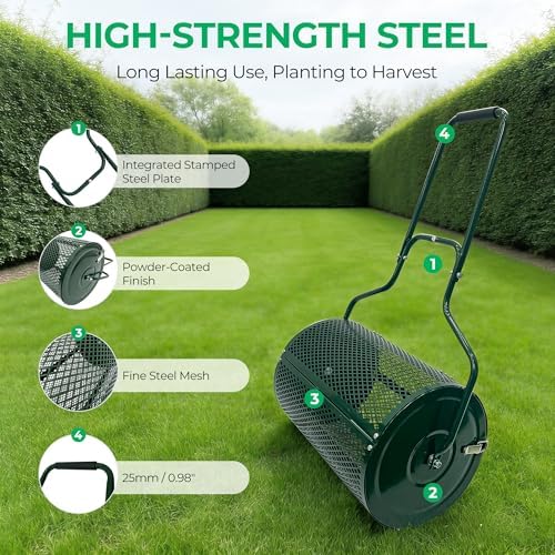 Thunderbay 24" Compost Spreader Garden Backyard Push/Tow-Behind Roller Lawn Fertilizer Peat Moss Spreader