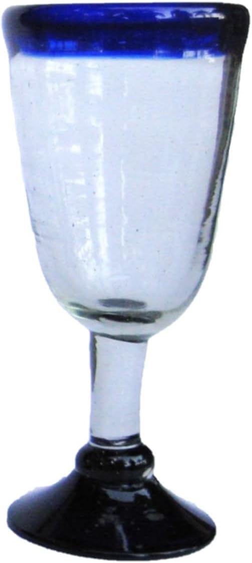 Cobalt Blue Rim 13 oz Wine Glasses (set of 6), Recycled Glass, Lead-free, Toxin-Free (13oz Wine)