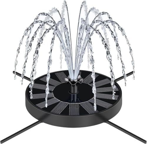 SEIRMEP Solar Fountain Pump with Spray Height Adjustment, Upgrade Glass Solar Bird Bath Fountains with 6 Nozzles