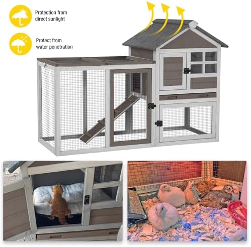 Aivituvin 103.2" L Rabbit Hutch Indoor Outdoor Bunny Cage with Run,Guinea Pig House Pull Out Upper Tray (103.2" L x 25.2" W x 36.2" H, Grey-2 Sets)
