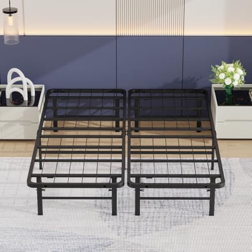 BestMassage | Twin Bed Frame | Metal | Heavy Duty Steel Slats with 6 Legs | Foldable | Sturdy, No Box Spring Needed | Easy to Assemble with Under-Bed Storage | Furniture for Home, Dorms