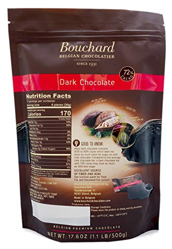 Bouchard Premium Belgian Dark Chocolate with 72% Cacao | Individually Wrapped Pieces (2 LB)