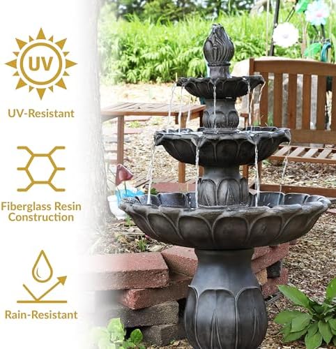 Sunnydaze Classic Tulip 46 in. 3-Tiered Outdoor Water Fountain - Dark Brown | Polystone Construction - 4-Gallon Water Capacity - Includes Electric