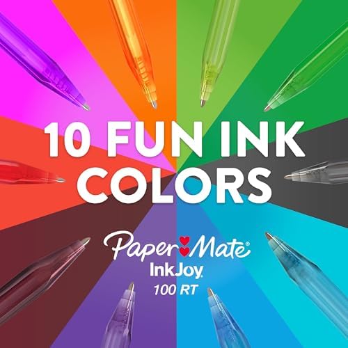 Paper Mate InkJoy 100RT Retractable Ballpoint Pens, Medium Point (1.0mm), 20 Count - Teacher Essentials, Colorful Office Supplies, Note-Taking, Back to School