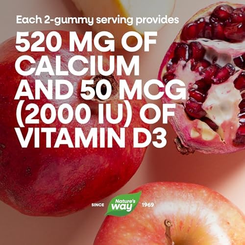 Nature’s Way Alive! Chewable Calcium Gummies with Vitamin D3, 60 ct | Daily Supplement Supports Healthy Bones and Teeth, and Muscle Function*, Strawberry and Raspberry-Lemonade Flavored
