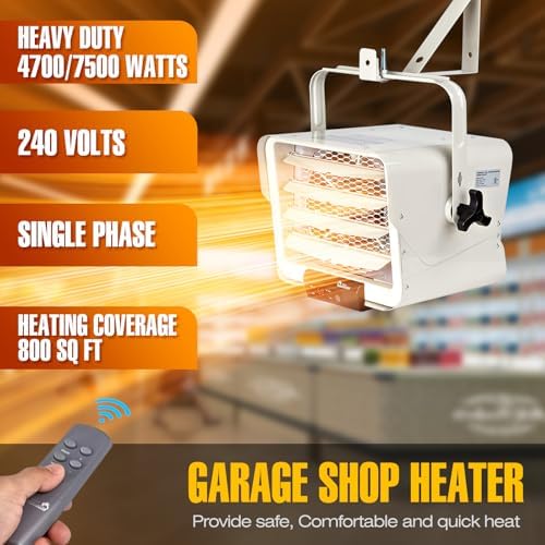 DR. INFRARED HEATER DR-910F 10,000-Watt 240V Heavy-Duty Hardwired Shop Garage Heater Wall/Ceiling Mounted with Remote Controlled Thermostat