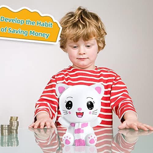 H&W Kitten Money Bank (Pink), Shatterproof Cat Piggy Bank, First Coin Bank