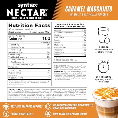 Syntrax Nectar Lattes 100% Whey Protein Isolate Powder, Cappuccino, 2 lb