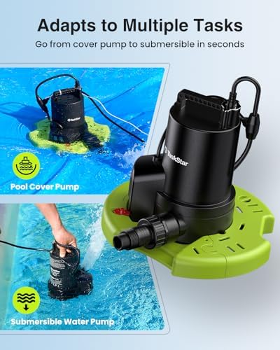 3035 GPH 2-in-1 Pool Cover Pump & Submersible Water Pump with 23FT Hose | 1/3HP Auto On/Off Sump Pump with Anti-Clogging Filter Bag for Swimming Pool