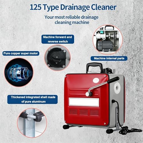 Drain Cleaner Machine, 90Ft Electric Drain Drill (74 'x 5/8 "and 16' x 3/8"), 400W 3-wire electric, portable design, comes with 6 knife heads