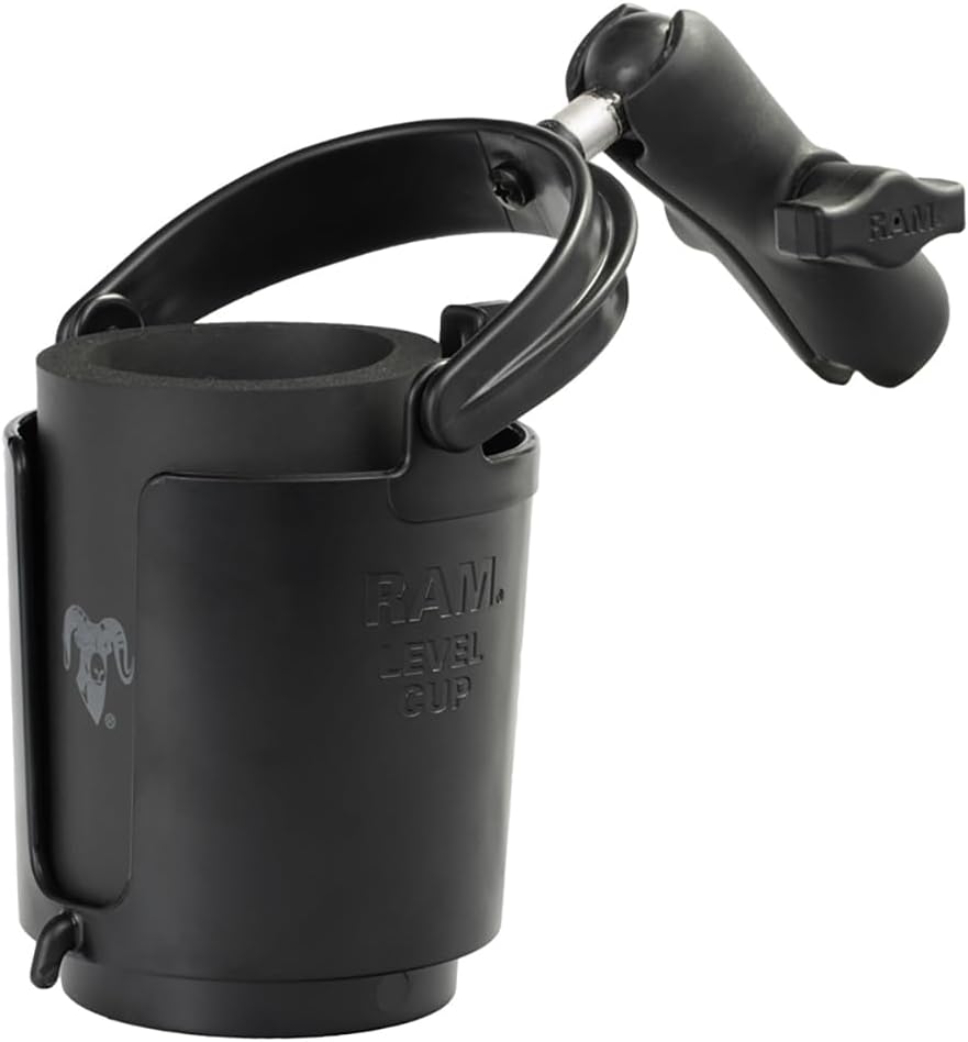 RAM MOUNTS Level Cup Self-Leveling Drink Holder with Medium B Size Arm | Holds drinks up to 16 oz, compatible with RAM Mounts B Size 1" components