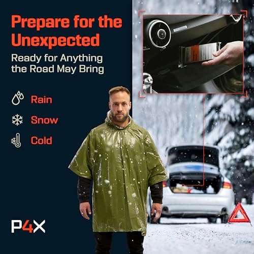 PREPARED4X Emergency Mylar Poncho – Survival Rain Poncho with Hood – Lightweight, Compact, Reusable Emergency Blanket Poncho for Hiking, Camping