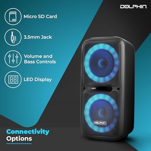 Dolphin SP-2120RBT Dual 12" Party Speaker with Stand Bundle – High-Power Bluetooth Speaker with Sound-Activated Lights & Adjustable ST-200 Stand