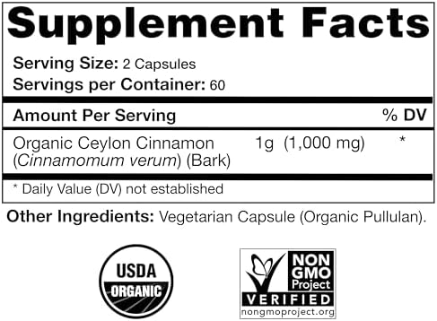 Organic Ceylon Cinnamon Supplement, 120 Capsules