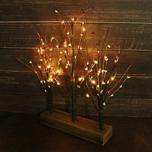 Battery Operated w/Timer Illuminated Pip Berry Tree Centerpiece Lighted Three Trees Tabletop LED Lights, for Home/Party/Wedding/Festival/Indoor Decoration, 21-Inch