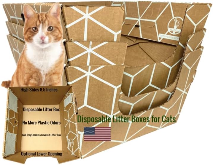 Cats Desire 3 - Pack Tallest Disposable Litter Boxes 8.5" Tall Tray - 17" Tall Enclosed High Sided Extra Large Cat Litter Tray Patented Made in USA