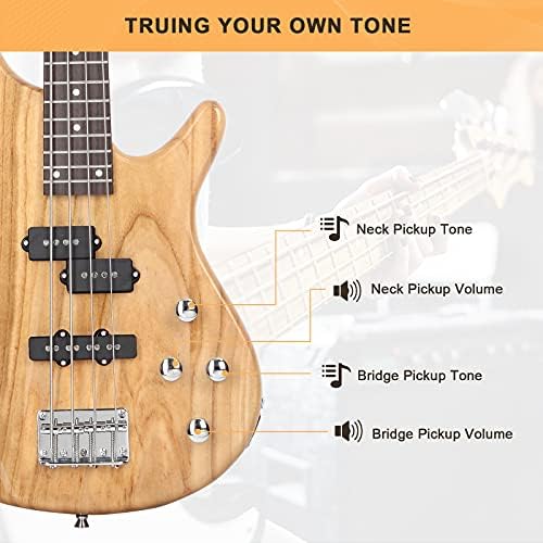 GLARRY GIB Series 4 String Electric Bass Guitar Beginner Kit Full Size with 20W AMP, Strap, Bag and Accessories (Burlywood)