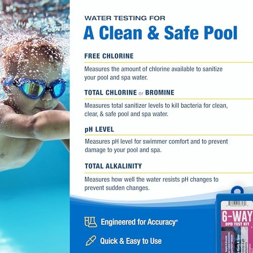 Taylor K-1004 DPD, 6-in-1 Pool Test Kit for for Free & Total Chlorine, Bromine, pH, Acid Demand, Total Alkalinity, 100+ Tests