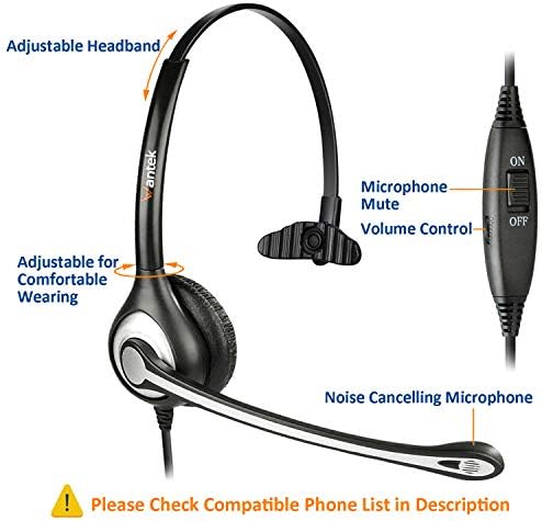 Wantek 2.5mm Telephone Headset with Mic Noise Cancelling, Office Phone Headset Compatible with AT&T ML17929 Panasonic Vtech RCA Uniden Cisco SPA Grandstream Polycom Cordless Dect Phones(A600F)