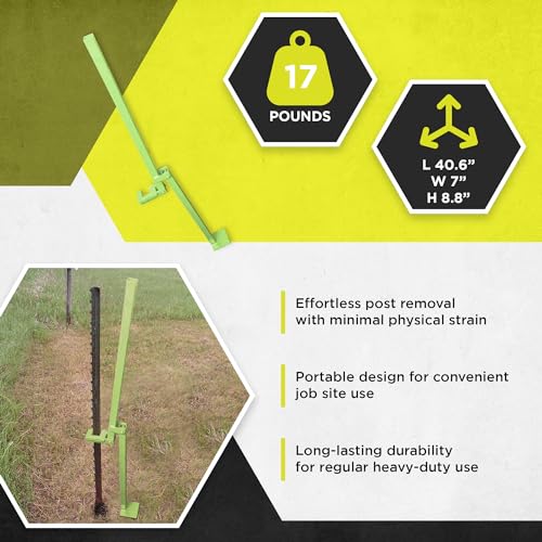 17 Pound Lightweight Manual T Post Puller for Buried Studded T Post Removal with 3 Foot Handle for Added Leverage, PG-07
