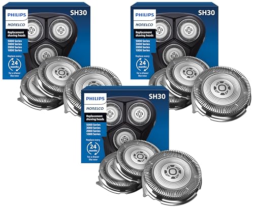 Philips Norelco Genuine Replacement Heads, 3 Count | 27 Self Sharpening PowerCut Blades, Compatible with Series 1000 - 3000, SH30/52