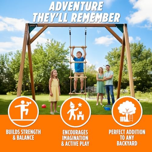Wooden Rope Ladder for Kids - 6ft Tree Climbing Ladder with Carabiners