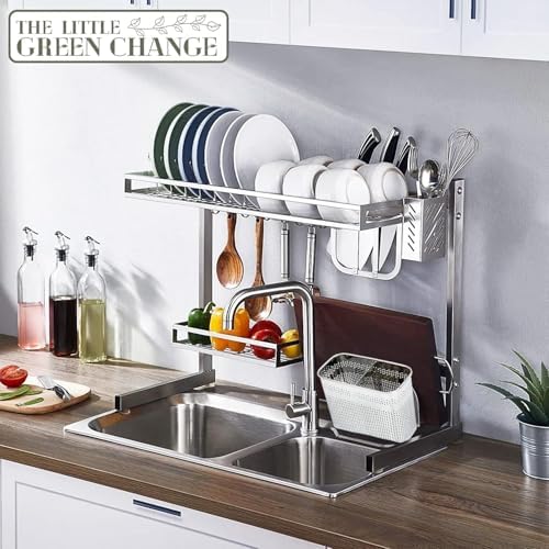 Kitchen Utensils Chopsticks Holder Drying Rack Basket with Hooks 2 Divided Compartments Quality Stainless Steel Large L5.4 X H4.3 X W2.6
