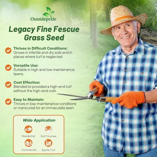 Outsidepride Legacy Fine Fescue Grass Seed Mix - 10 lbs. Shade & Sun Tolerant Blend of Hard, Chewings & Creeping Red with OptiGrowth Coating for Better Establishment