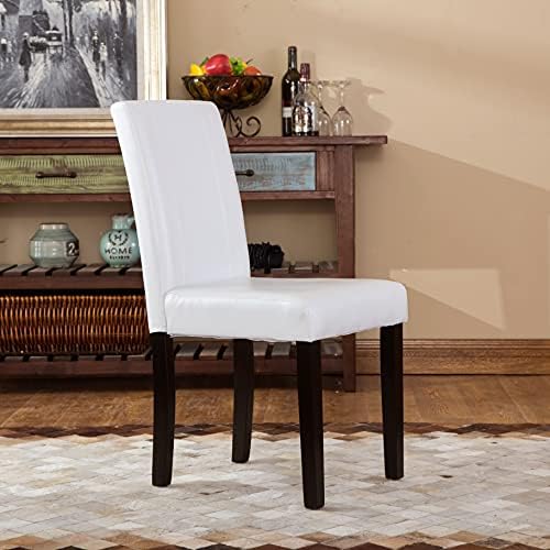 Roundhill Furniture C020BR Urban Style Solid Wood Leatherette Padded Parson Chair, Brown, Set of 2