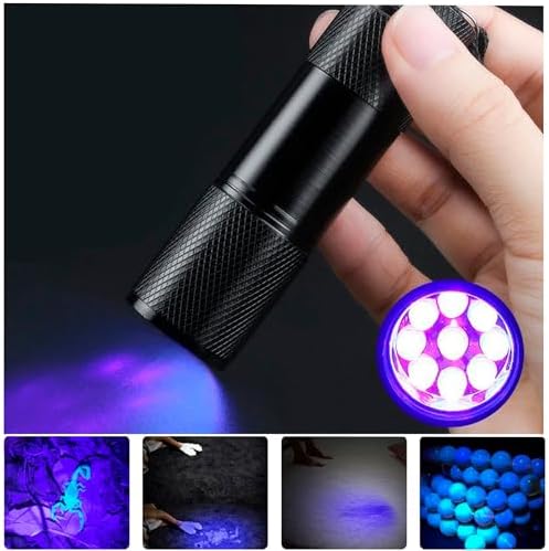 HQRP Professional 365 nM 9 LED Gemstone and Mineral Inspection, Identification, Fluorescence, Glow Flashlight Blacklight