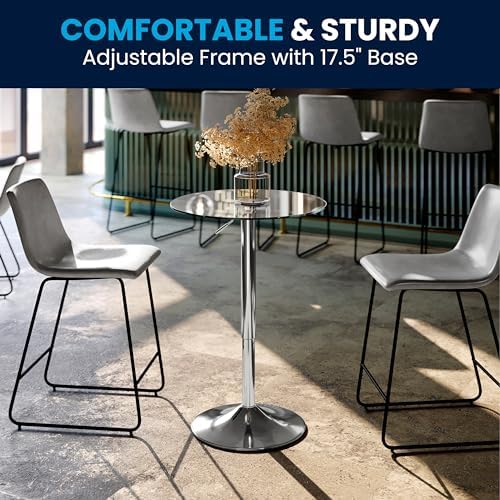 Flash Furniture Chad 23.5'' Round Glass Cocktail Table with Adjustable Height Frame, Bar Height Table for Commercial or Residential Use, Clear/Chrome