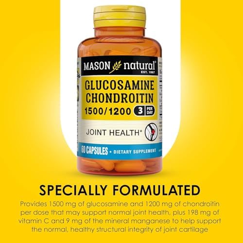 MASON NATURAL Glucosamine Chondroitin 1500/1200 & Vitamin C, 30 Day Supply | 1500mg glucosamine & 1200mg chondroitin with 198mg vitamin C & manganese to support joint cartilage, flexibility & mobility