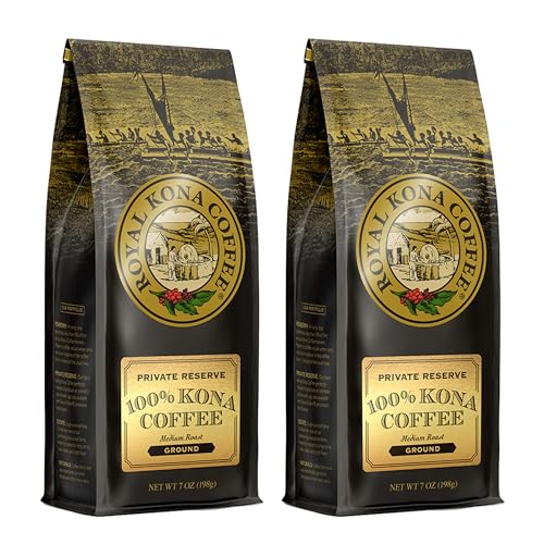 ROYAL KONA COFFEE Whole Bean - 100% Hawaiian Kona Coffee, Private Reserve, Medium Roast, (Pack of 2)