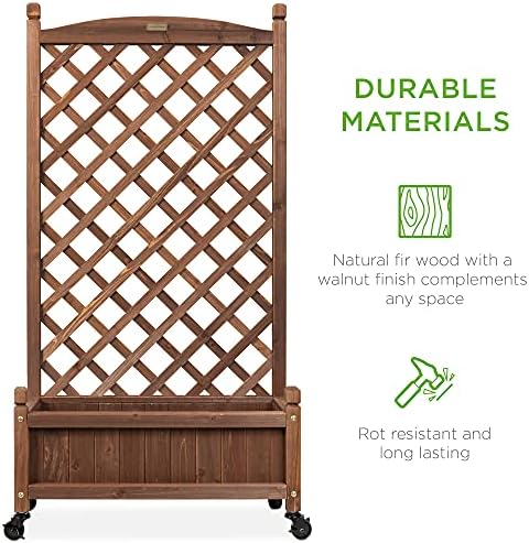 Best Choice Products Set of 2 48in Wood Planter Box & Diamond Lattice Trellis, Mobile Outdoor Raised Garden Bed for Climbing Plants w/Drainage Holes