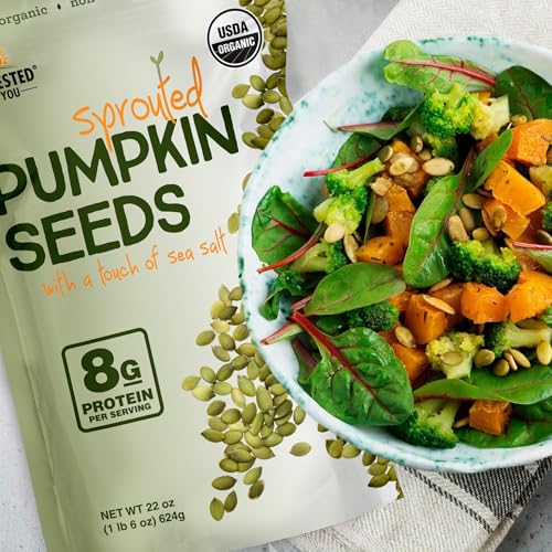 Harvested For You Sea Salted Sprouted Pumpkin Seeds, 22oz Bag, Non GMO, Paleo, Gluten Free, Vegan, Organic, Plant Based, Keto