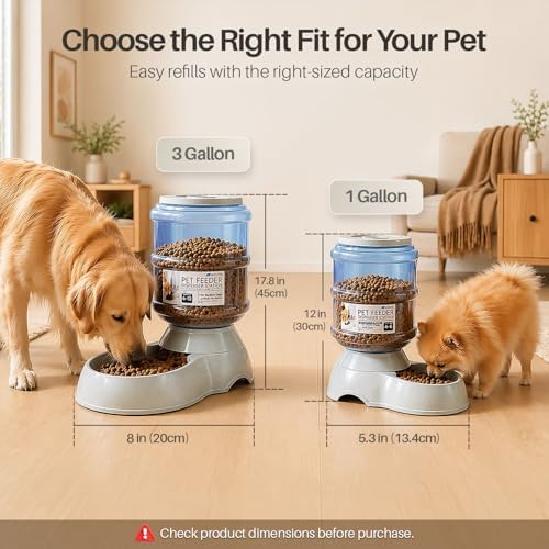 Flexzion Gravity Pet Feeder, Dog and Cat Food Dispenser, 1-Gallon Capacity | Self-Replenishing Dry Food Station with Non-Skid Feet and a Carry Handle; Holds Approximately 4-6 Lb Of Kibble