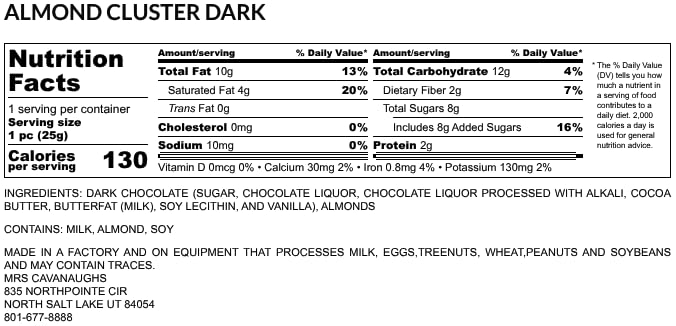 Mrs. Cavanaugh’s 1 lb Almond Clusters Dark Chocolate
