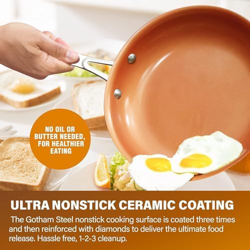 Gotham Steel Hard Anodized Pots and Pans Premium Cookware Set with Ultimate Nonstick Ceramic & Titanium Coating, Oven and Dishwasher Safe, Copper