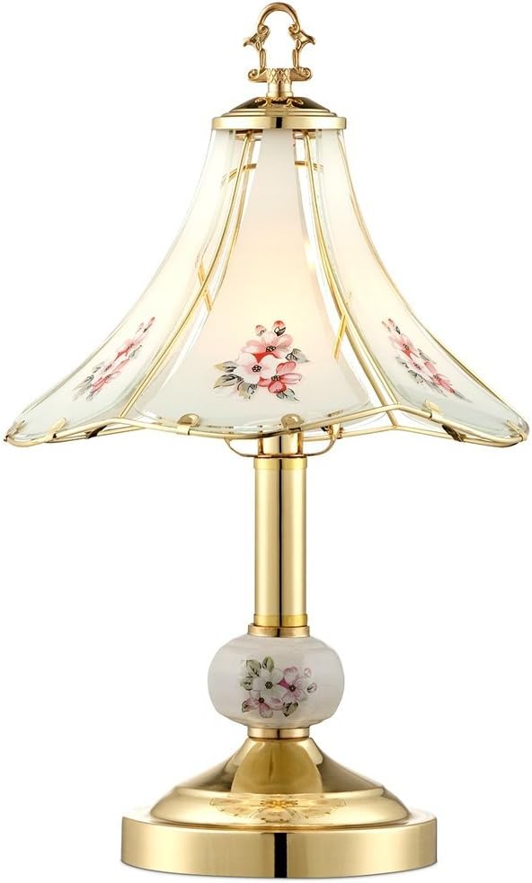 Flower Petal 16" Small Table Lamp Gold Touch Polished Brass On-Off Glass | Etched Floral Traditional Vintage Metal Bedroom House Bedside Nightstand