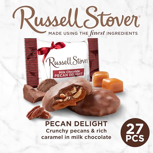 Russell Stover Pecan Delight Gusset Bag 16.10 Ounce Russel Stover Milk Chocolate Covered Candy Pack, Crunchy Pecans and Buttery Caramel Covered In Sweet Milk Chocolate Candy, Individually Wrapped | Individually Wrapped Pieces, Crunchy Pecans, Buttery Car…