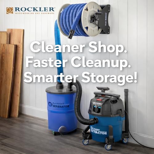 Rockler Wall Mount Vacuum Hose Reel Holds 40 ft 1-1/2 Inch Hose | Vacuum Hose Reel – Organized Hose Storage – Wall Mount Reel – Holds 40 ft
