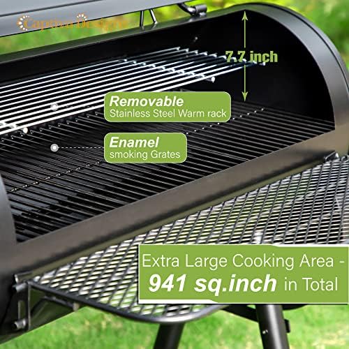 Captiva Designs Vertical Charcoal Smoker Grill Extra Large Barbecue Grill | 961 SQ.IN Outdoor Barrel BBQ Meat Smoker with 5 Removable Smoking Grates & Built-in Hooks for Outdoor Backyard Cooking