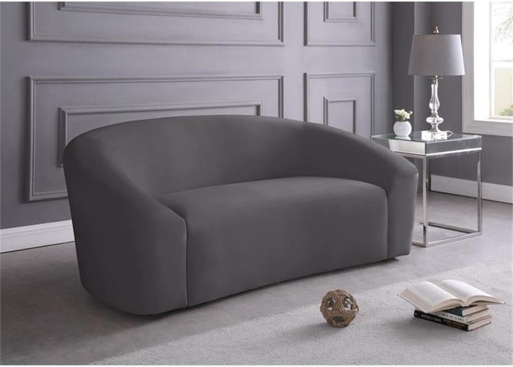 Meridian Furniture 610Black-L Riley Collection Modern | Contemporary Velvet Upholstered Loveseat with Rounded Contemporary Design, Black