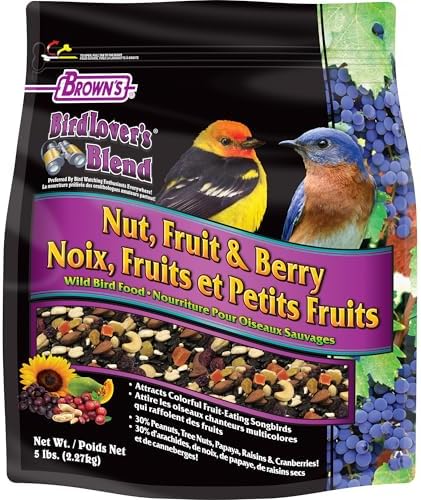 Brown's Bird Lover’s Blend Nut, Fruit & Berry Wild Bird Food, Gourmet Bird Seed with Fruits, Nuts & Sunflower Seeds, Natural & Preservative-Free