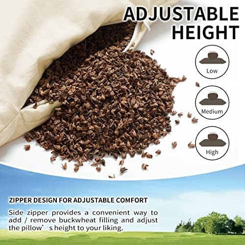 Organic Buckwheat Pillow for Sleeping with Organic Cotton Pillowcase