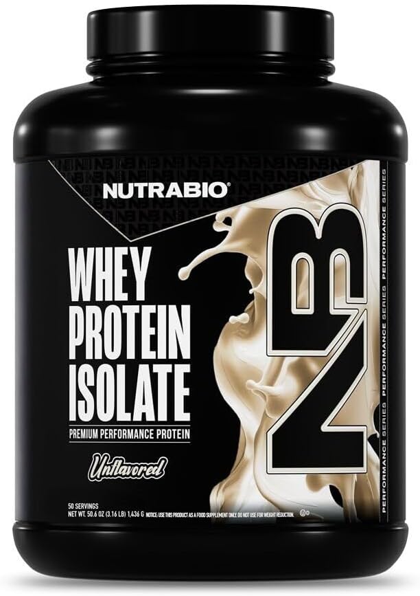NutraBio 100% Whey Protein Isolate Protein Powder, 25g Protein with Complete Amino Acid Profile, Non-GMO, Soy & Gluten Free, Low Carb, Low Calorie Whey Protein Powder, Raw Unflavored, 20 Servings