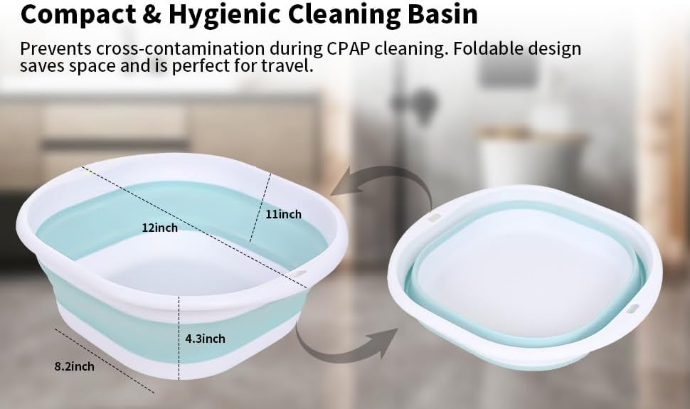 CPAP Cleaner Kit - Dedicated Basin & Flexible Tube Brush | CPAP cleaning kit: dedicated basin, long brush, drying hook