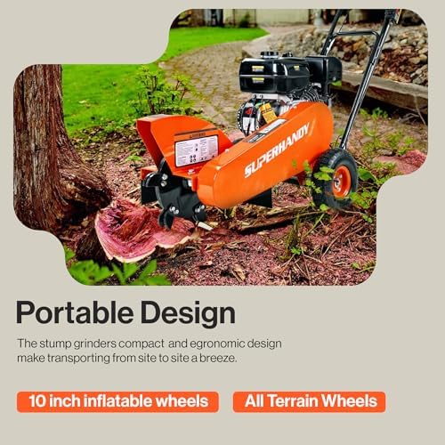 SuperHandy 9HP Gas Stump Grinder, 12-Inch Cut, 6 Carbide Teeth | Gas stump grinder for removing stumps in yards and landscaping